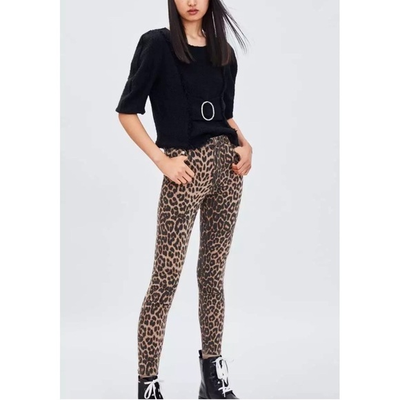 Zara High Rise Skinny Ankle Length Leopard Animal Print Denim Jeans 0327/221 - Picture 4 of 12